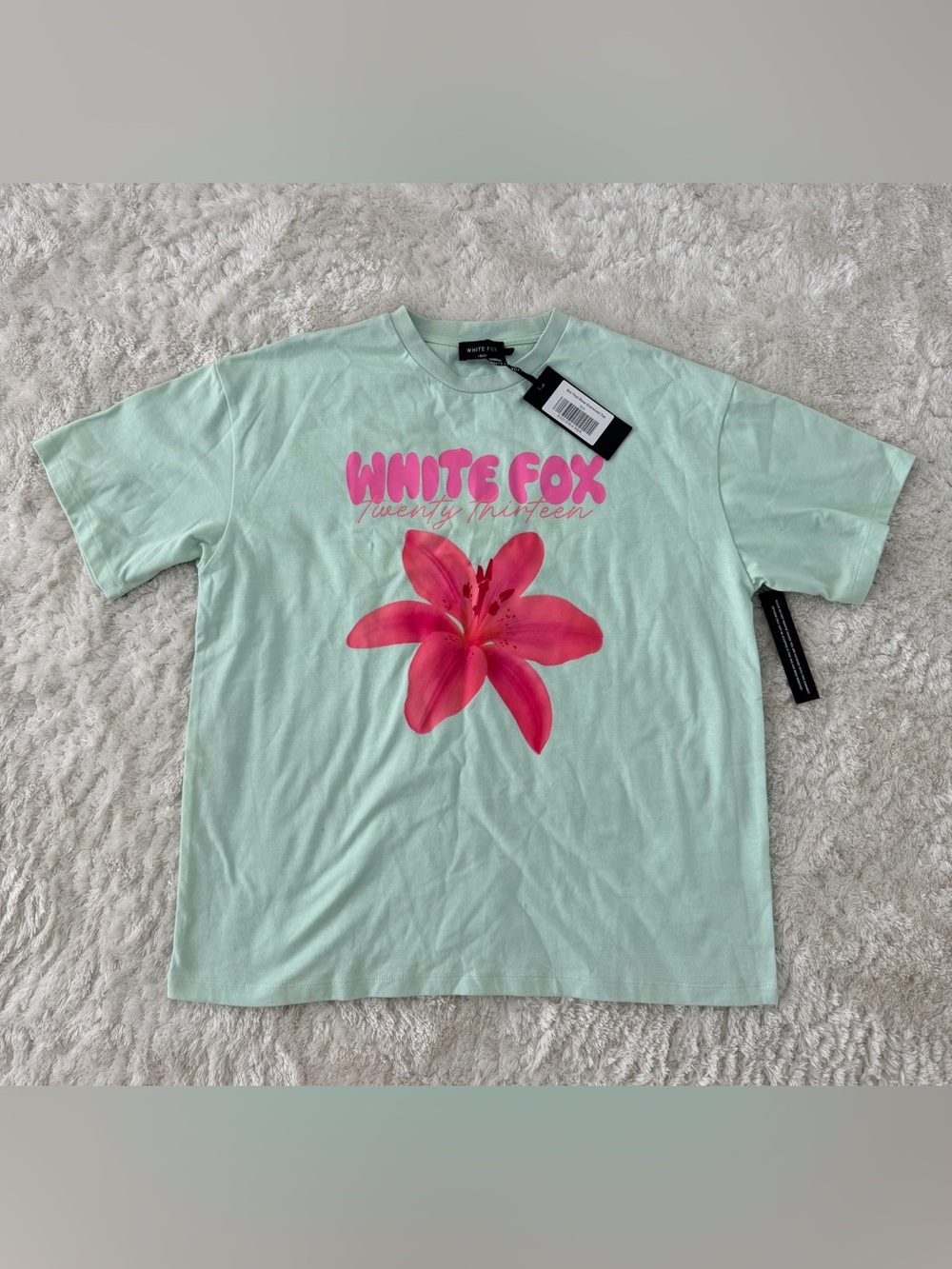 NWT White Fox Mint Graphic Tee with Pink Floral Print